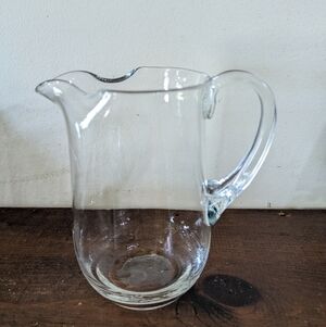 Elegant Vintage Hand-Blown Clear Glass Small Pitcher - MCM Style Farmhouse